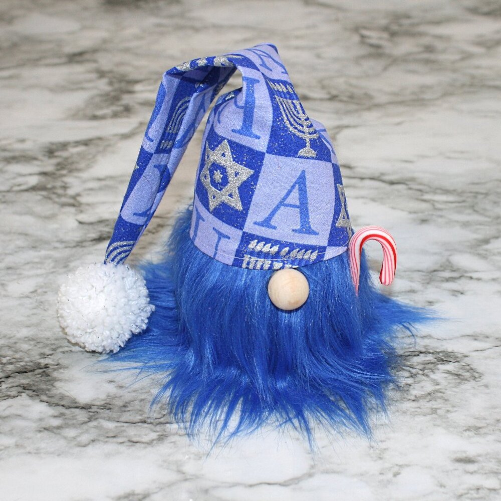 HAND CRAFTED Gnome Hanukkah Air Freshener Cover - Blue Hanukkah Squares Blue